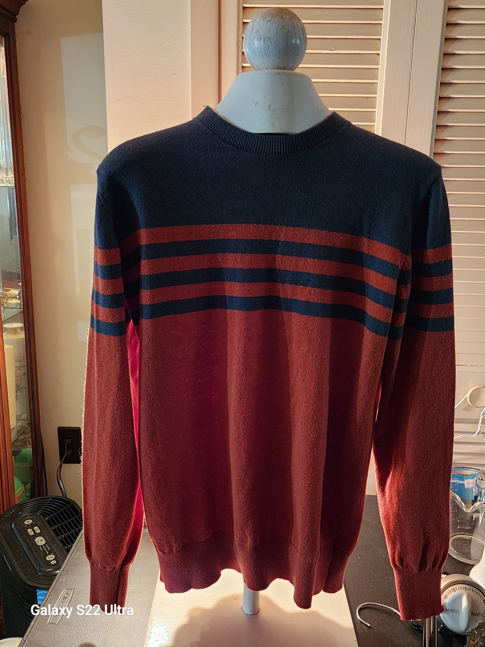 George Men's Striped Crewneck Sweater in Navy and Rust